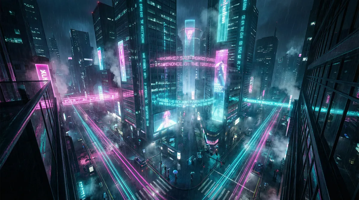 帅同 竖屏短剧平台首页背景 - 赛博朋克都市夜景